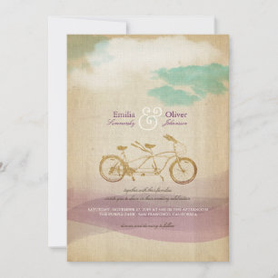 Invitation Tandem Bicyclette 2 Aquarelle Mariage Vintage Rust