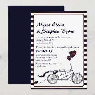 Invitation Tandem Bicyclette Réception Romantique de Mariage 