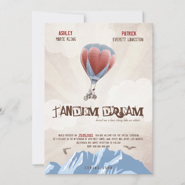 Invitation Tandem Love Dream Wedding Invite (Style De Film) (Devant)