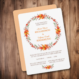 Invitation Tangerine Boho Floral Wreath Moderne Mariage