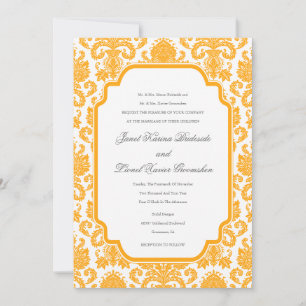 Invitation Tangerine foncée Mariage Damask Patte personnalisé
