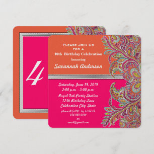 Invitation Tangerine marocaine & Hot Pink fête du 40e anniver