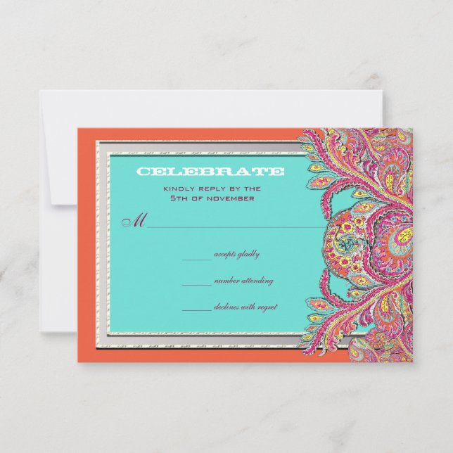 Invitation Tangerine marocaine & Mariage Aqua RSVP (Devant)