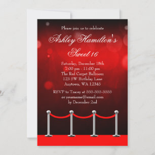Invitation Tapis d'argent rouge Hollywood Sweet 16 Anniversai