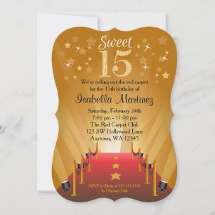 Invitation Tapis rouge Hollywood Star Sweet 15 Anniversaire