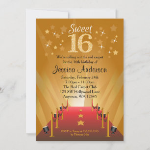 Invitation Tapis rouge Hollywood Star Sweet 16 Anniversaire