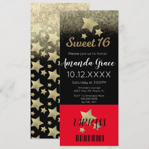 Invitation Tapis Rouge Sweet Sixteen Paillettes Or Star du Ci