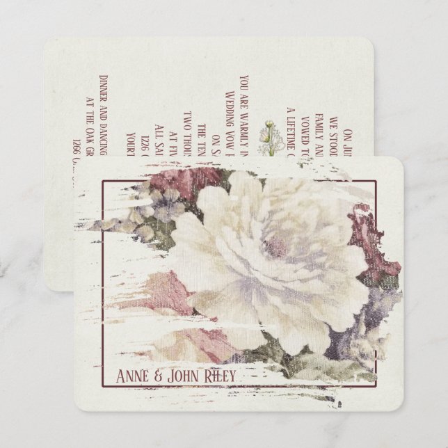 Invitation Tapisserie Rose vintage texture (Devant / Derrière)