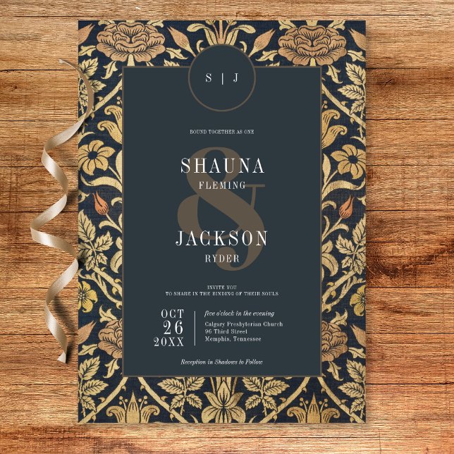 Invitation Tapisserie victorienne William Morris Floral Maria (Victorian Tapestry William Morris Floral Wedding Invitation)
