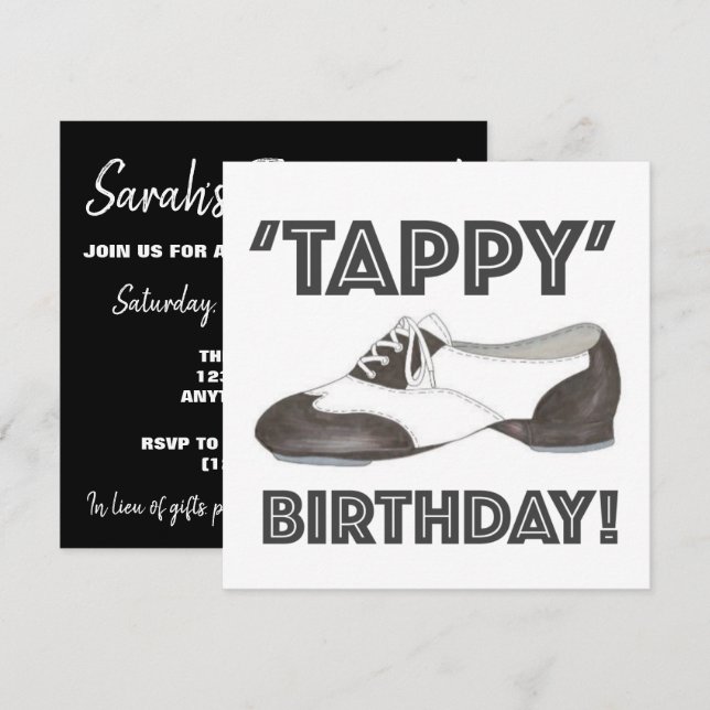 Invitation 'Tappy' Joyeux anniversaire Anniversaire Tap Dance (Devant / Derrière)