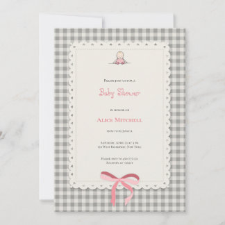 Invitation tarjeta baby shower gigham en rosa