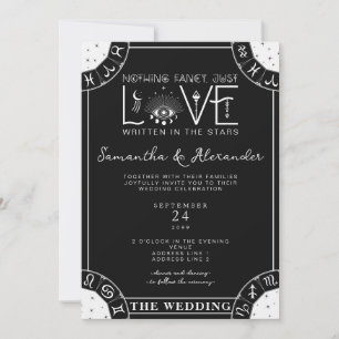 Invitation Tarot Céleste Mariage signe Zodiaque Mal Oeil Noir