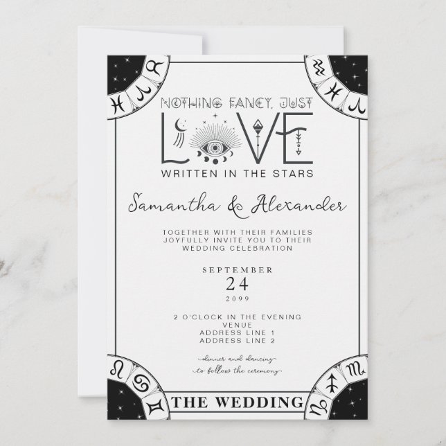 Invitation Tarot Mariage céleste Signes Zodiaques Mal Oeil Lu (Devant)