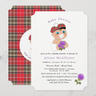 Invitation Tartan écossais  Baby shower de chardon à fleur