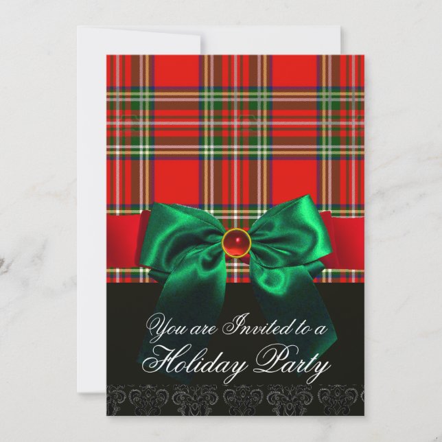 INVITATION TARTAN ÉCOSSAIS ROUGE AVEC UN RUBAN VERT POUR UNE  (Devant)