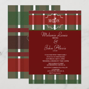 Invitation Tartan Noël carreaux d'hiver Bourgogne Mariage 
