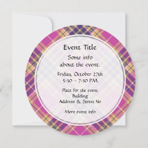 Invitation Tartan rose, or et bleu
