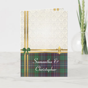Invitation Tartan vert & or sur damas