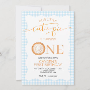 Invitation Tarte au potiron Cutie Pie carreau bleu Premier An