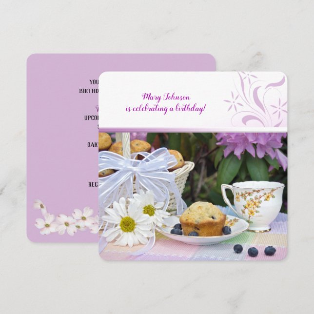 Invitation Tarte aux myrtilles pour brunch d'anniversaire (Devant / Derrière)