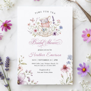 Invitation Tasse à thé élégante aquarelle violette pour le th