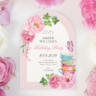 Invitation Tasse de thé florale aquarelle anniversaire
