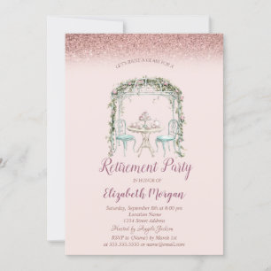 Invitation Tasse de thé florale Rose Gold Bokeh Retraite