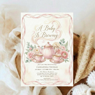 Invitation Tasse de thé pour Baby Shower Floral Blush Sweet I