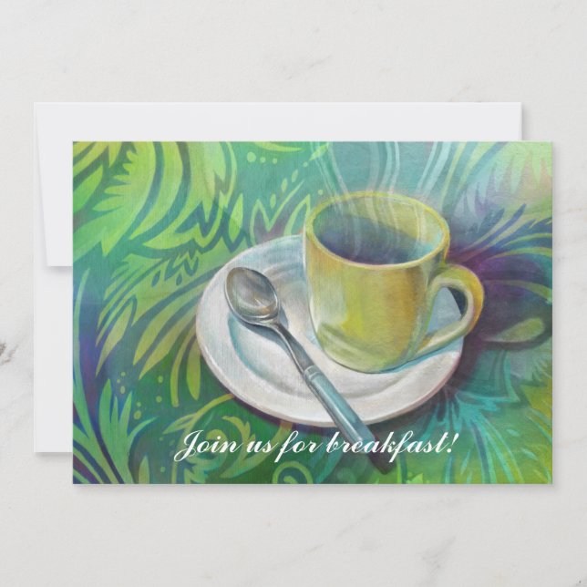 Invitation Tasse et cuillère sur un fond analogue frais (Devant)
