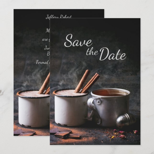 Invitation Tasse Rustique de Thé et de Chocolat Chaud Save th (Devant / Derrière)