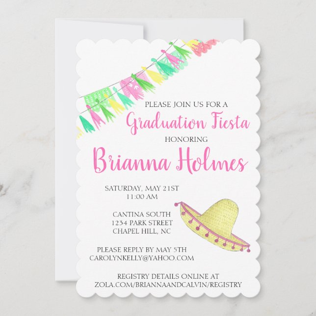 Invitation Tassel Papel Picado Pink Green Fiesta Graduation (Devant)