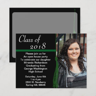 Invitation Tassel Photo Graduation Party Green and Black