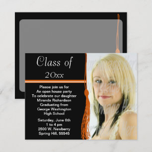 Invitation Tassel Photo Graduation Party Orange and Black