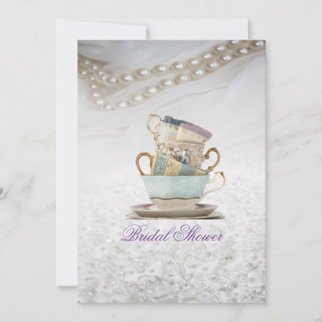 Invitation Tasses à thé en dentelle élégante pour la fête de  (Devant)