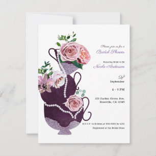 Invitation Tasses de thé florales Perles Vintage Fête de Mari