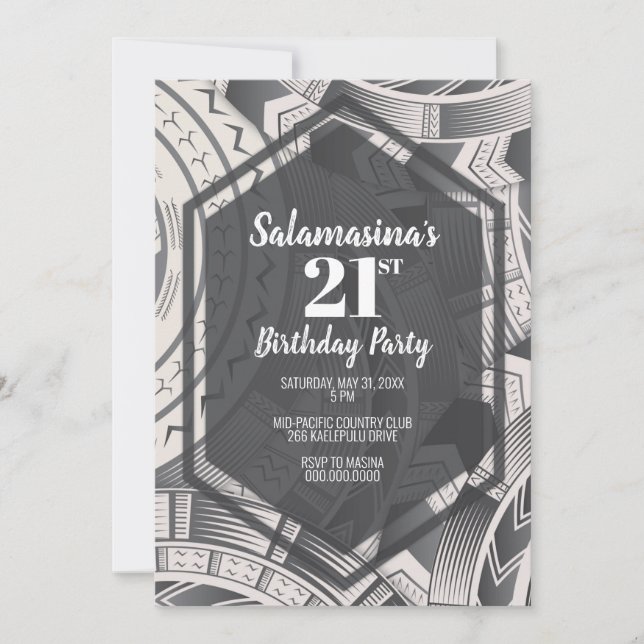 Invitation Tatau noir et blanc diamant (Devant)
