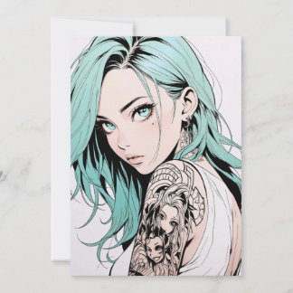 Invitation Tatouage de cheveux vert Anime Girl
