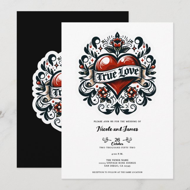 Invitation Tatouage de cœur d'amour véritable Regard de maria (Devant / Derrière)