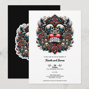 Invitation Tatouage de mariage cœur squelette du véritable am