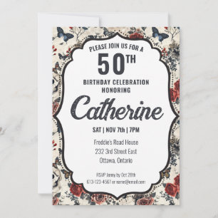 Invitation Tatouage noir et rouge pour anniversaire