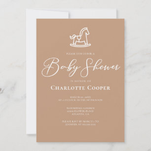 Invitation Taupe Baby shower de typographie blanche Cheval Ro