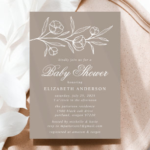 Invitation Taupe Baby shower floral croisé