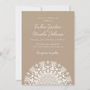 Invitation Taupe Beige Abstrait Mandala Mariage Chaud