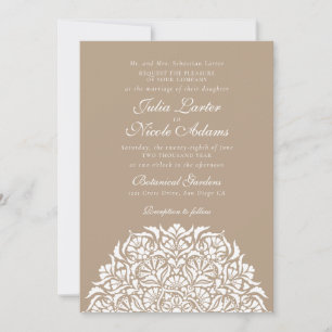 Invitation Taupe Beige Brun Fantaisiste Floral Mandala Mariag