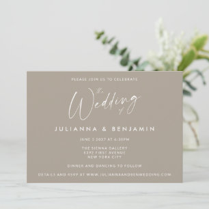 Invitation Taupe Beige Minimaliste Écriture Moderne Mariage