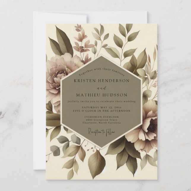 Invitation Taupe Floral Botanical Wedding (Devant)