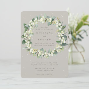 Invitation Taupe/Grige Snowberry+Eucalyptus Mariage de couron