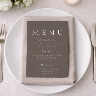 Invitation Taupe Minimalist Wedding Menu Card