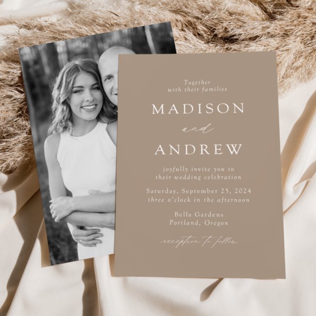 Invitation Taupe Modern Elegance Mariage photo (Créateur téléchargé)