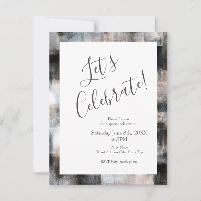 Invitation Taupe Slate Brushstrokes Abstraits (Devant)